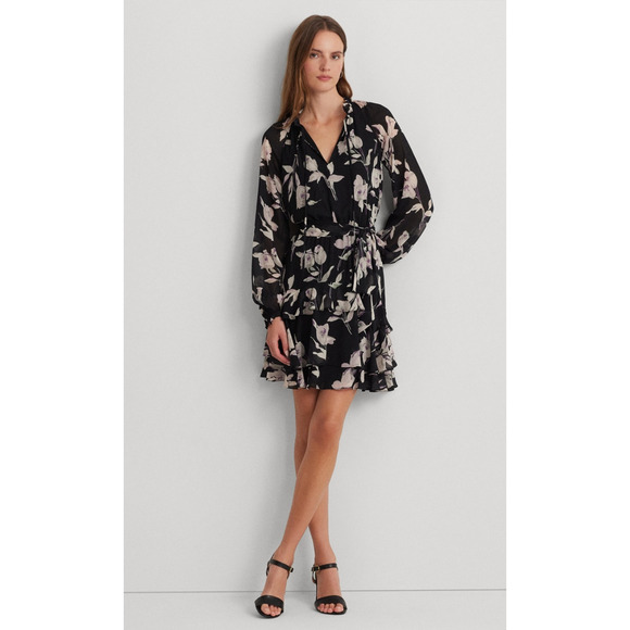 ralph lauren floral fit and flare dress Lauren Ralph Lauren Women Floral Fit & Flare Dress Black Multi Size 12